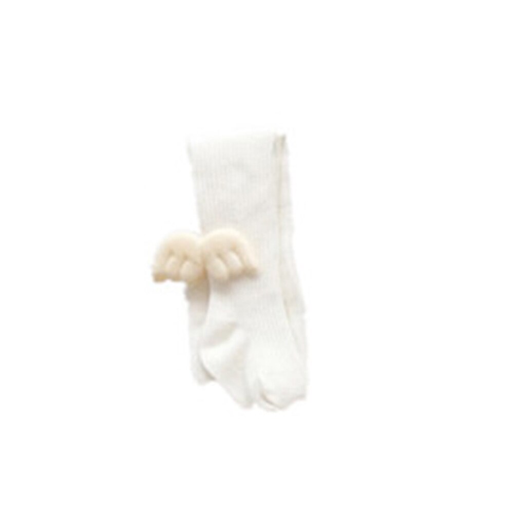 Infantile enfants bébé filles collants ailes d'ange couleur unie câble tricot Leggings doux coton collants: WHITE / 4-6T