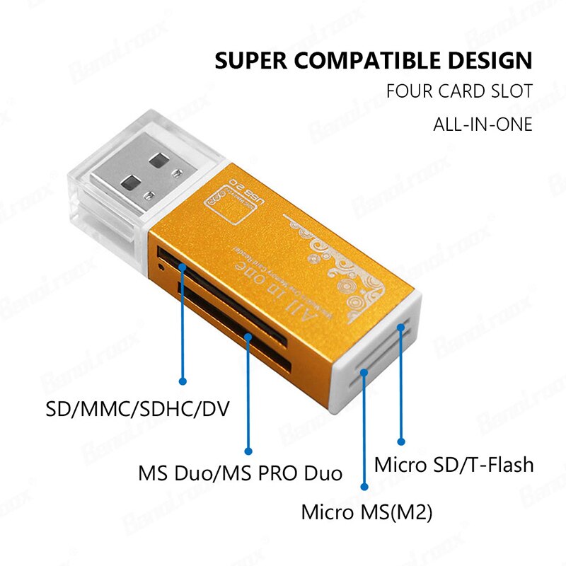 All In 1 Memory Card Reader USB 2.0 Multi SD/SDHC MMC/RS MMC TF/MicroSD MS/MS PRO/MS DUO M2 Card Reader TF