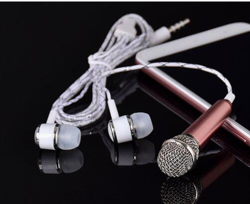 Protable K Song Mini Microphone earphone Universal KTV Karaoke Mobile Phone Computer Microphone headset Toy: Gold