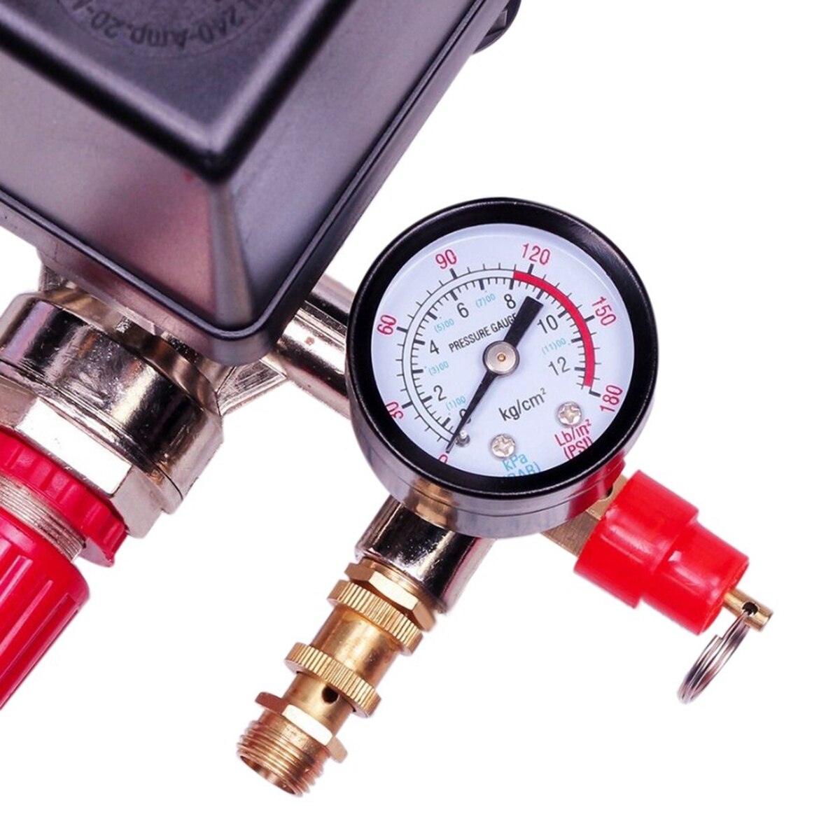 230V Dubbele Outlet Buis Legering Luchtcompressor Schakelaar Drukregelaar Valve Fitting Onderdelen Luchtcompressor Buis Met Gauge