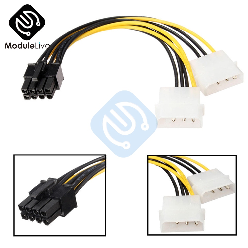 Dual Molex LP4 4 Pin to 8 Pin PCI-E Express Converter Adapter Power Cable Wire Connector Line Tools