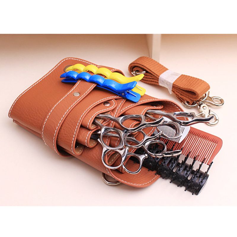 Portabel PU Läder Barberare Saxväska Kam Klämma Borste Förvaringsfickor Frisör Organizer för Salong Hårstylist Barberare