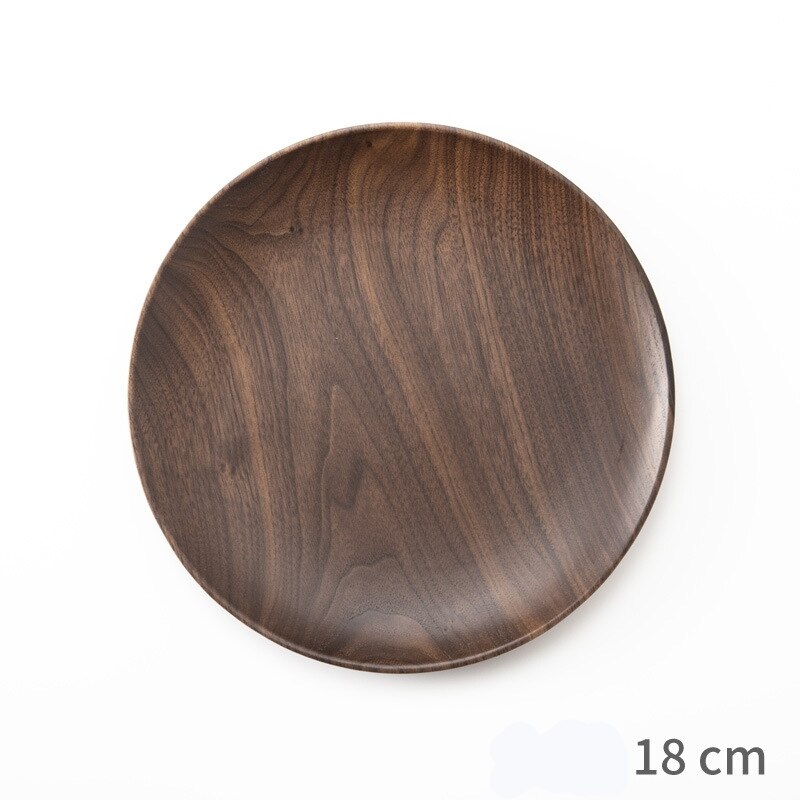 Assiettes rondes en noyer noir, vaisselle en bois, pour dîner, Dessert, thé, stockage des aliments: 18CM