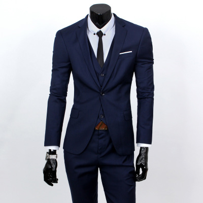ZOGAA traje de para hombre, traje de boda ajustado Formal para negocios, traje de novio para hombre, traje de 3 piezas, traje de doble pecho para hombre: Azul marino / S