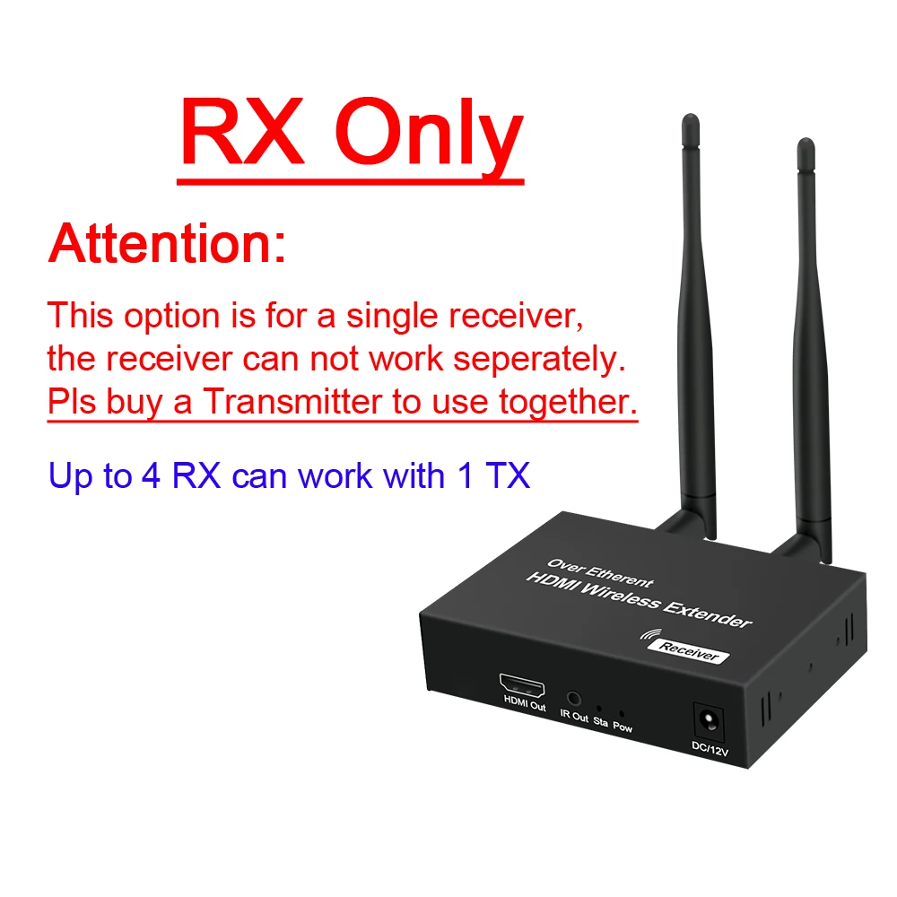 Draadloze hdmi-zender/ontvanger extender 1 tx-4 rx 200m 5.8 ghz 1080p audio-video extender kit met ir hdmi-doorlus voor tv: Zwart / 1.5m
