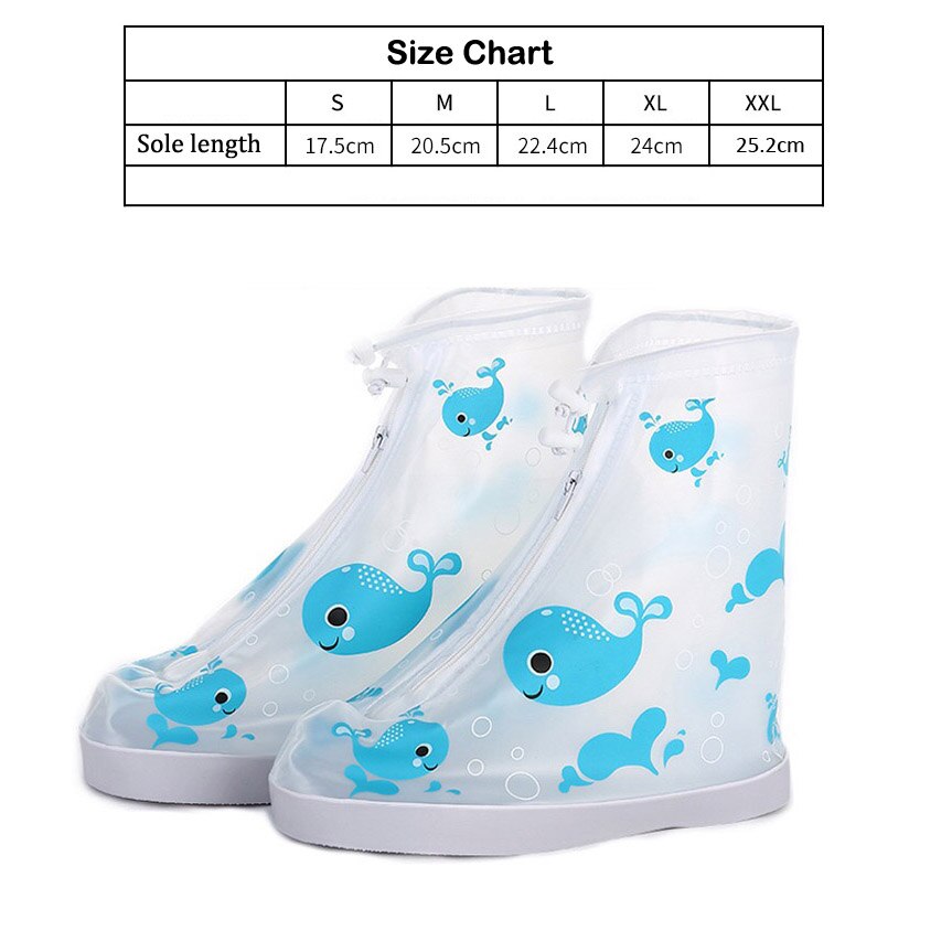 Crianças protetor sapatos capa bota impermeável unisex zíper chuva sapato cobre alto-superior anti-deslizamento chuva crianças sapatos casos: Transparent-blue