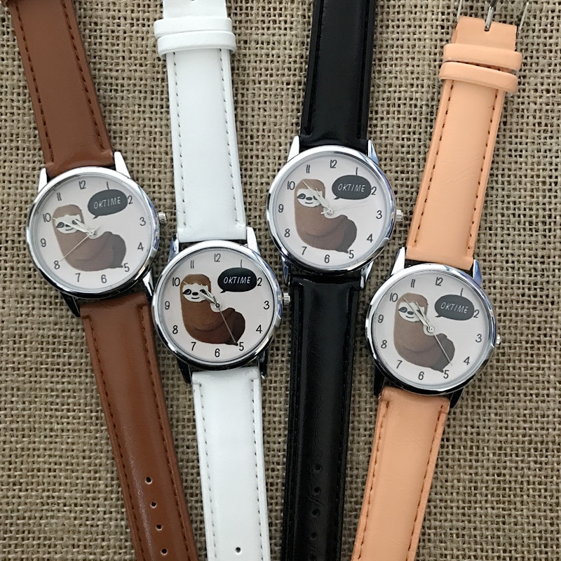 Mooie Luiaard Lederen Horloge Mode Horloges Voor Dames Vrouwelijke Aantal Wijzerplaat Dier Horloges