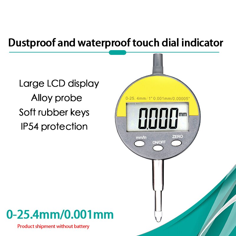 Digital mätklocka 0-25.4mm 0.001mm 0.00005 "elektronisk mikrometer metrisk tum mätare: Grön
