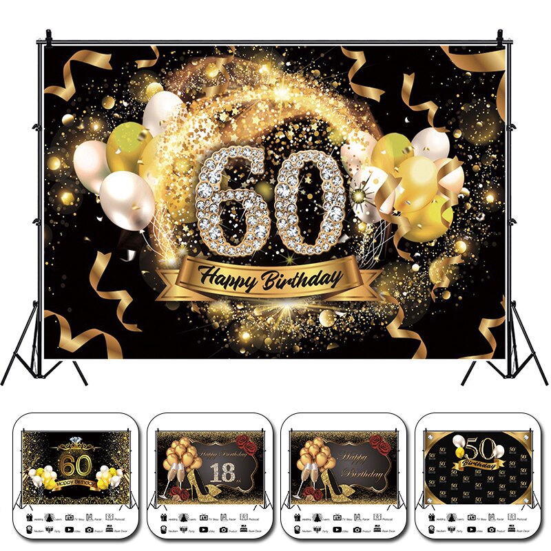 Décor de fond de fête d'anniversaire pour adulte, fournitures pour fête d'anniversaire de 30, 40, 50, 60 ans