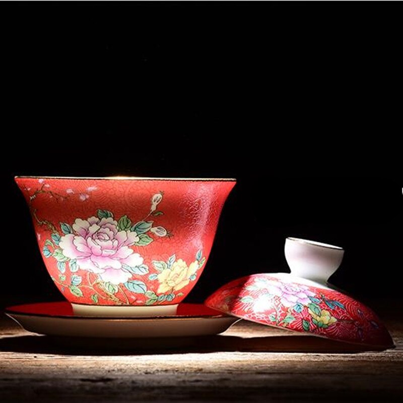 Jingdezhen Ceramic Tea Tureen Hand-painted Gradient Silk Flower Cover Bowl Chinese KungFu Gaiwan Tea Cup Bowl Teaware