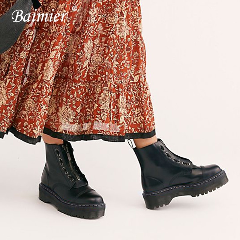 Botines de mujer Baimier de invierno de charol con cremallera, botas de plataforma para mujer con cordones, botas de mujer estilo callejero