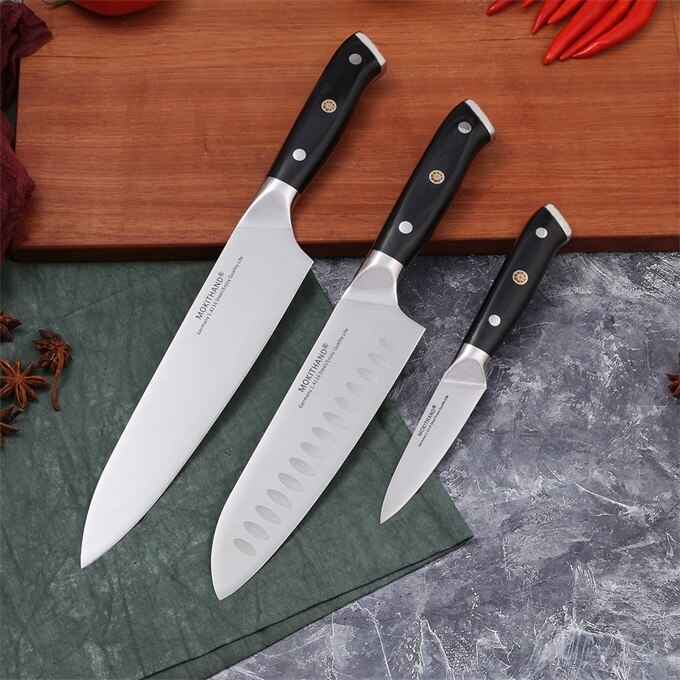 Japanske køkkenknive skarpe kokkeknive sæt tyskland 1.4116 højkulstofstål santoku frugtudbening kogekniv håndlavet: 3 stk. hvert sæt