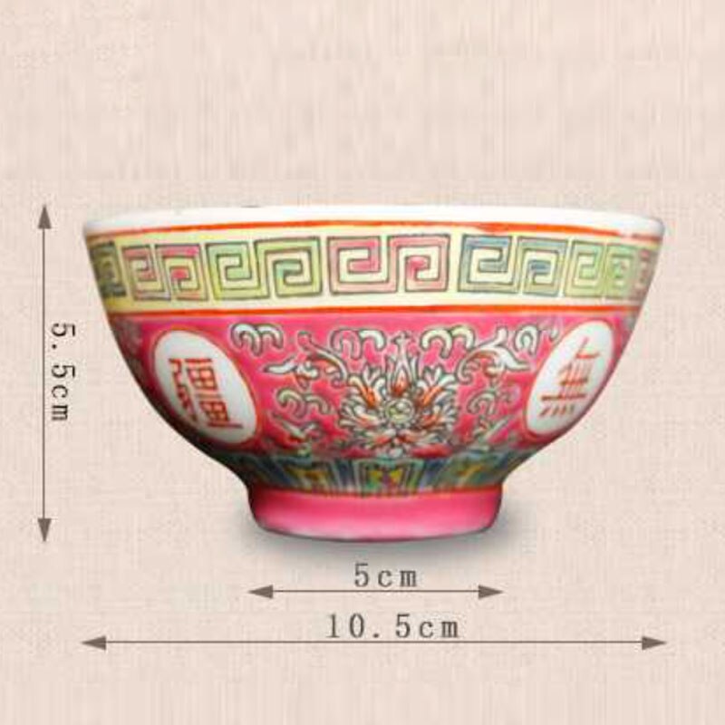 Chinese Retro Enamel Ceramic Plate Classical Longevity Without Borders Decal Decorative Plates Deep Dish Household Tableware: PK-Bowl-10.5x5.5cm
