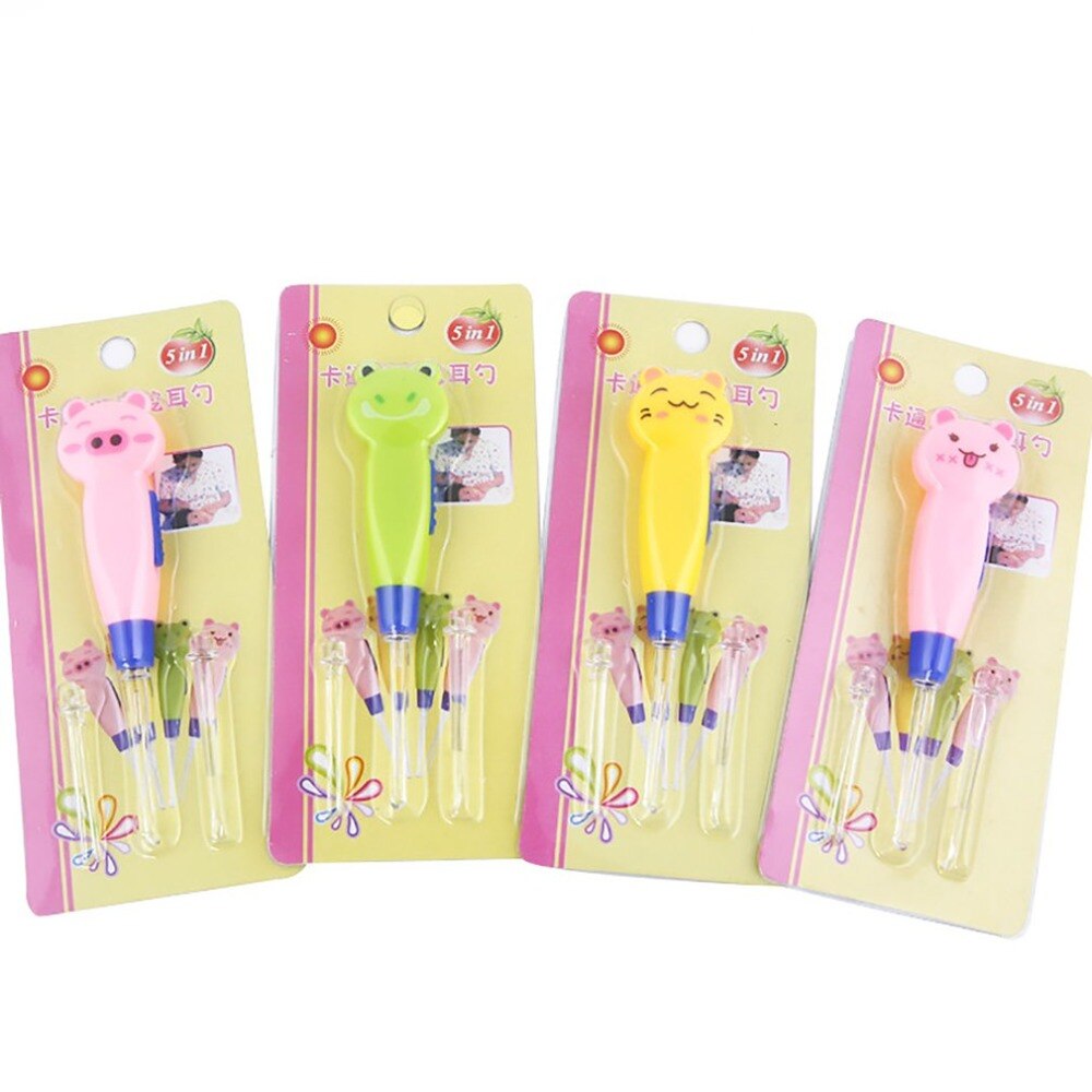 Ear Spoon Cleaning with LED Lighting Cute Cartoon Animal Detachable Earwax Remover Tool Safety Cleaner Spoon for Kids peel ears