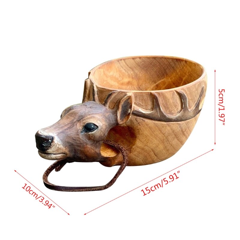 Hand Gesneden Rubber Houten Mok Dieren Hoofd Afbeelding Cup Houten Dier Mok Vorm Draagbare Camping Drinkbeker Drinkbekers