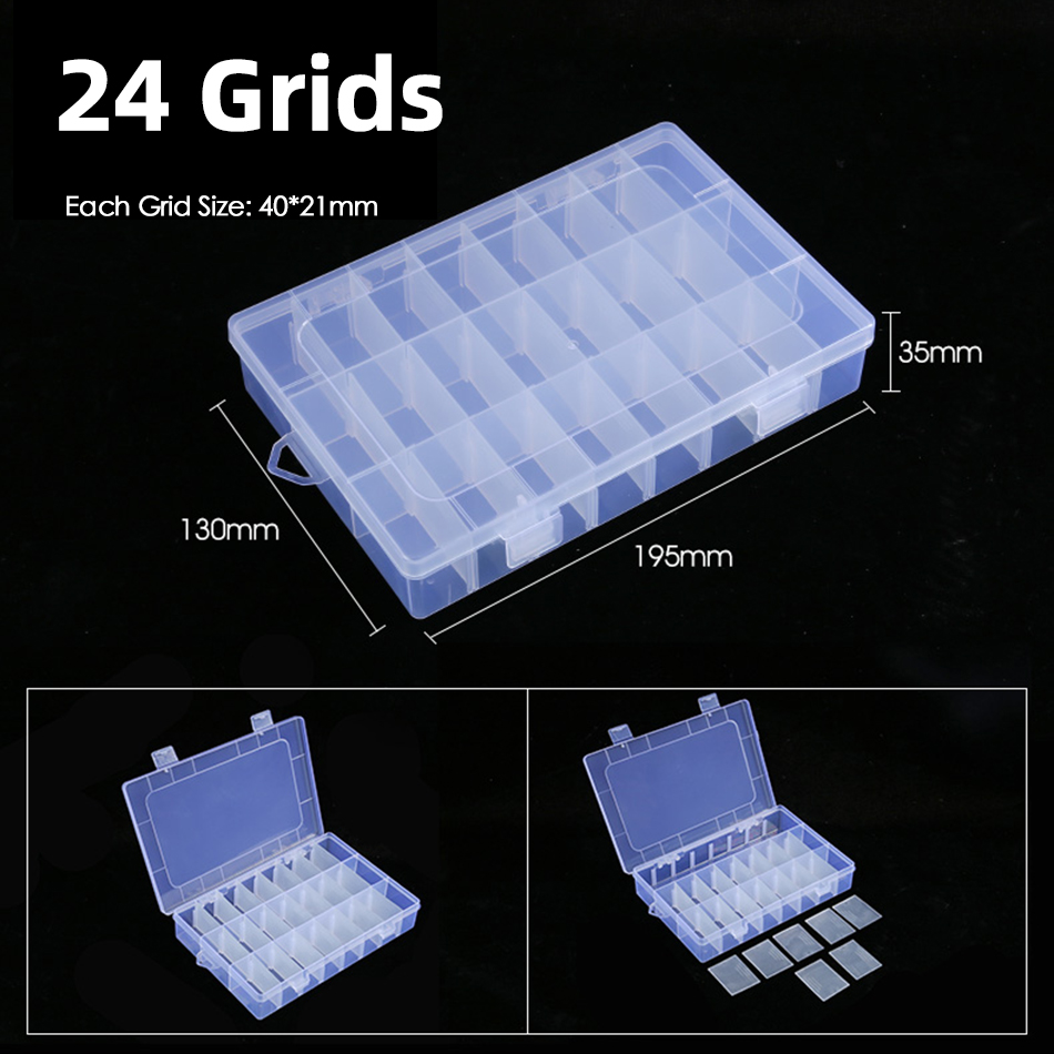 Plastic Storage Box Detachable Divider Organizer Tool Components Kit Grids Case Beads Container Adjustable Jewelry Storage Box: 24 Grids