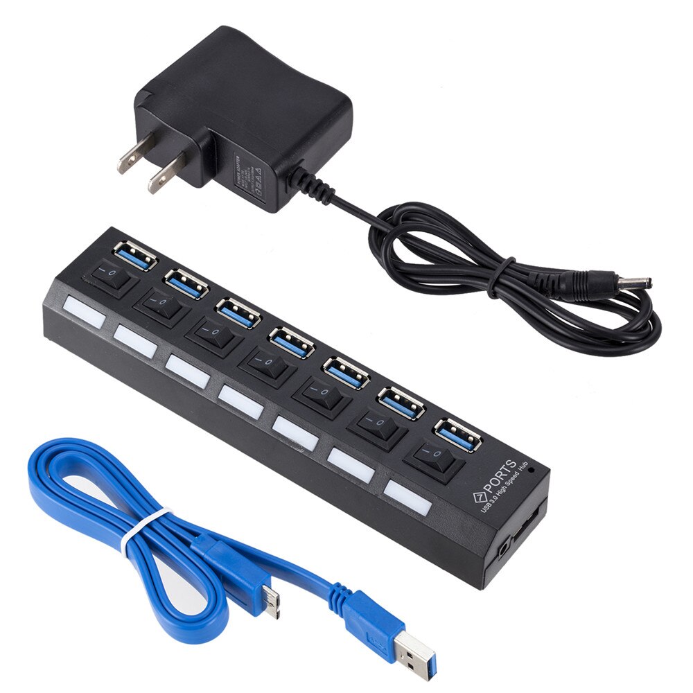 Multi USB Hub 3.0 USB Splitter USB 3.0 Hub Adapter Portable USB3.0 7 Ports HUB With ON/OFF Switch For PC Computer Accessories: 7 Ports US PLUG