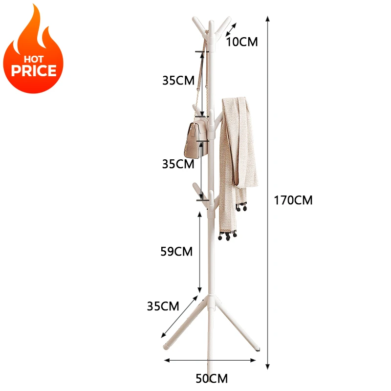 Luxury Floor Standing Clothes Rack Simple Easy To Install Home Hanging Clothes Racks Dormitory Clothes Hats Bags Storage Rack: Khaki