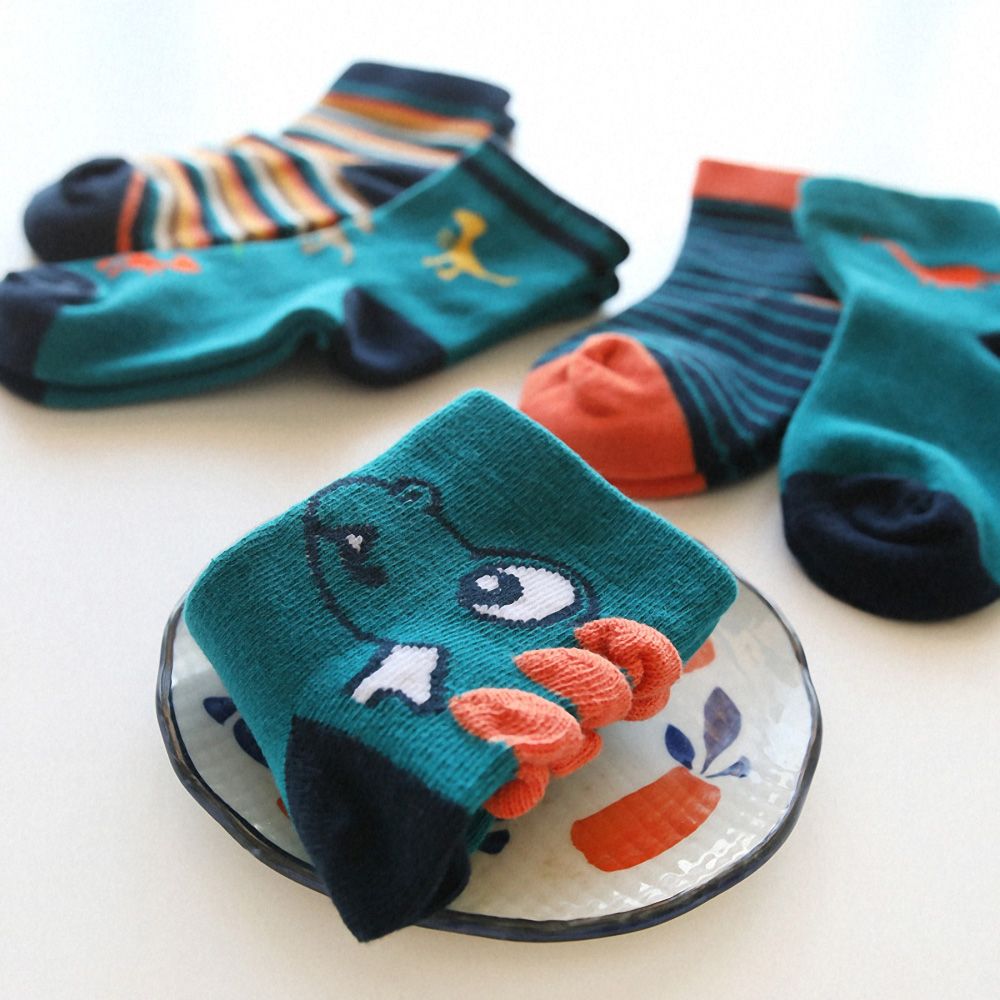 Chaussettes antidérapantes en coton pour enfants, 5, paires/lot jolies chaussettes de bébé avec dessin animé de dinosaure, chaussettes chaudes d'automne et d'hiver pour enfants, chaussettes de sol antidérapantes