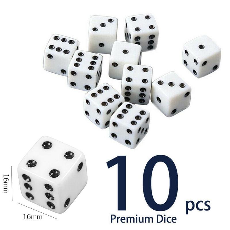 10Pcs 16mm White corner Six Sided Spot Playing Games Dice Set Opaque Dice For Bar Pub Club Party Board Game