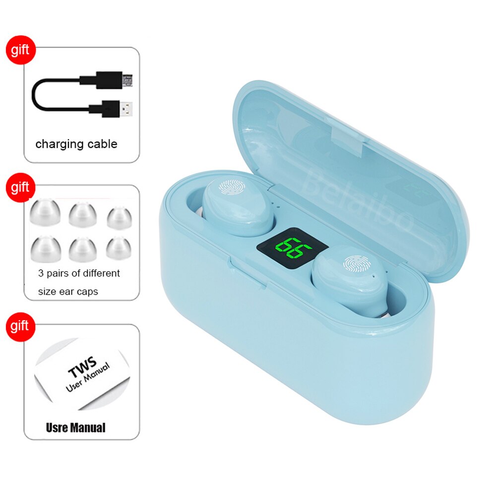 Mini F9 TWS Bluetooth 5.0 ecouteurs sans fil casque sport étanche sans fil écouteur Hifi stéréo casque avec Microphone: F9-1 blue Touch