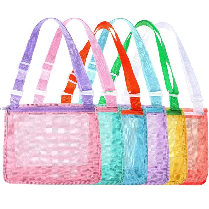 6 Pieces Kids Shell Bags Beach Toy Mesh Bag Colorful Beach Net Bag for Swimming Storage Boy and Girl Seashell Collection: Default Title