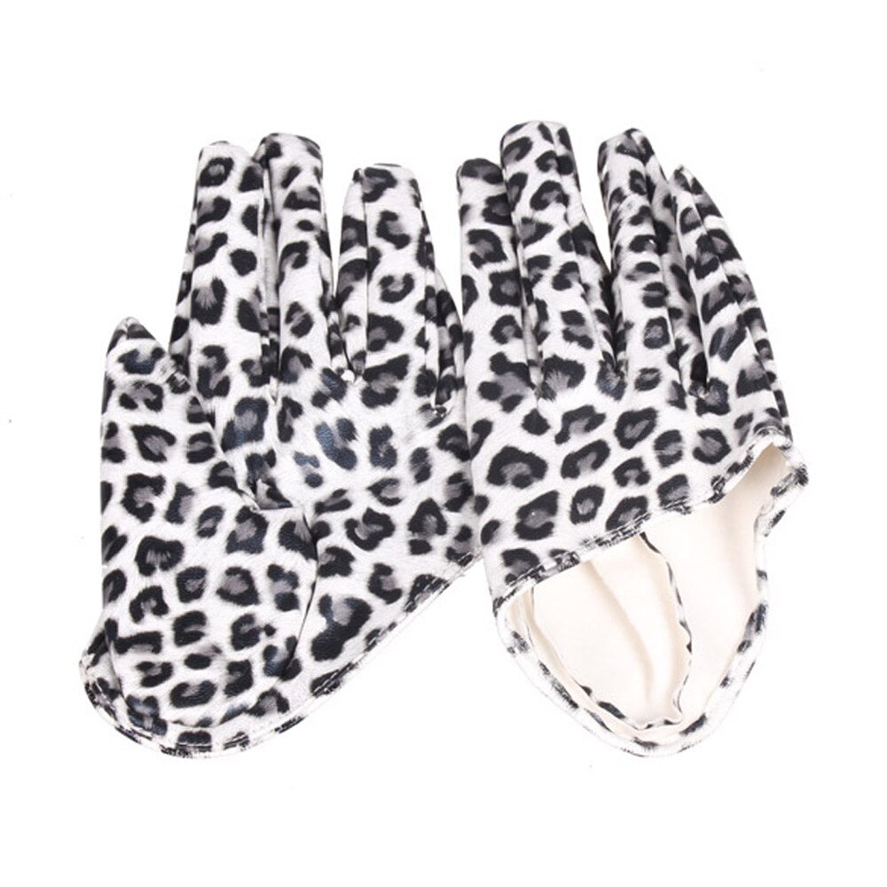 Woman Tight Half Palm Gloves Imitation Leather Five Finger Mittens Vivid Color