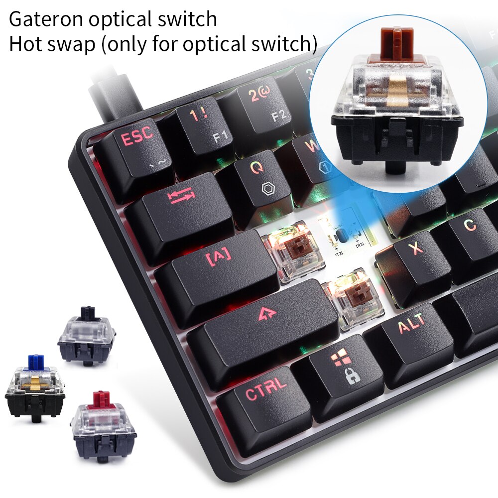 SK61 Gateron Optical red brown Black Blue switch swappable Mechanical Keyboard rgb switch rgb leds type c