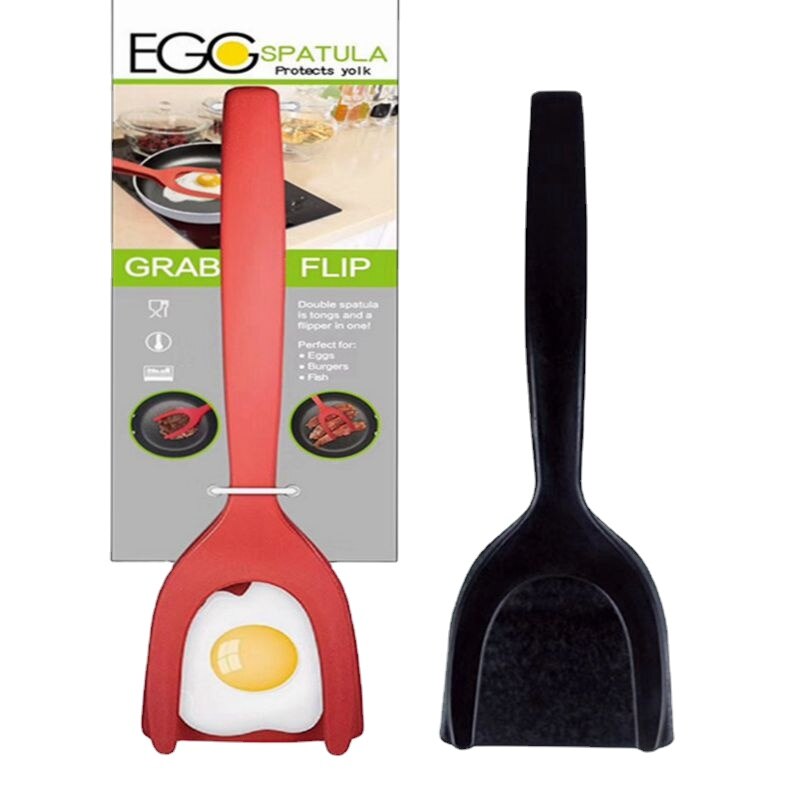 2 In 1 Grip Flip Tongs Egg Spatula Pancake Spatula Nylon Egg Toast Baked Steak Barbecue Tongs Kitchen BBQ Bread Utensil