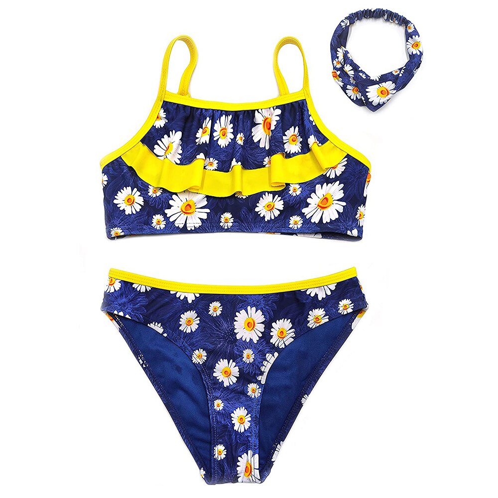 SHEKINI-bañadores de dos piezas para niñas, traje de baño con volantes para adolescentes, conjunto de Bikini con estampado de leopardo para playa: Little Daisys-LD / 8-10