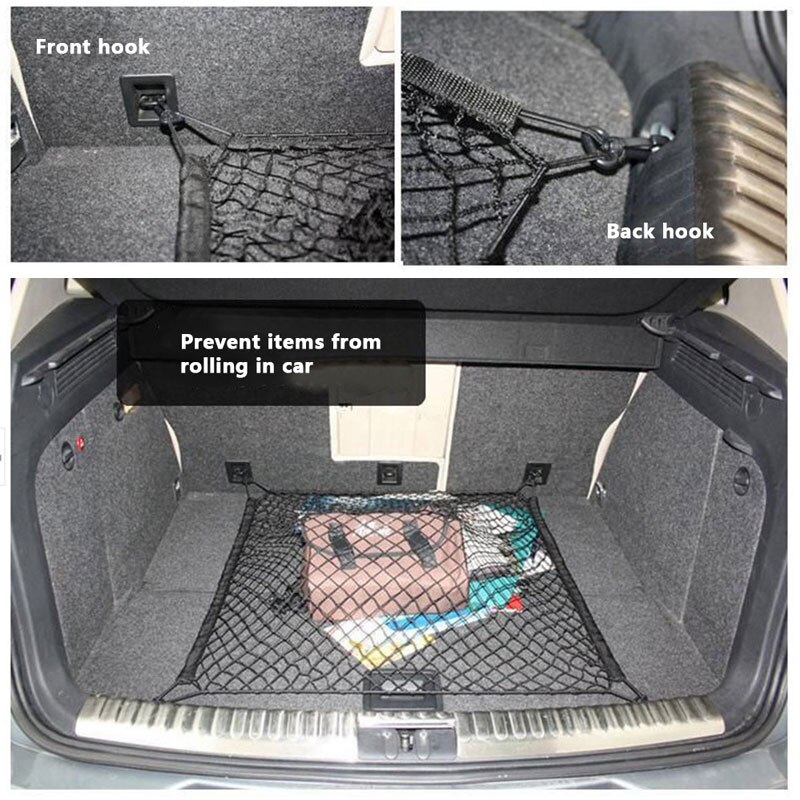 Auto Care 70X70 Cm Universele Kofferbak Bagage Opslag Cargo Organizer Nylon Rekbare Elastische Mesh Net Met 4 plastic Haken