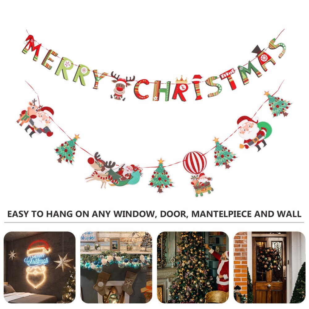 2Pcs Banners Lightweight Cardboard Paper Portable Christmas Banner Haning Garland Party Bunting for Home