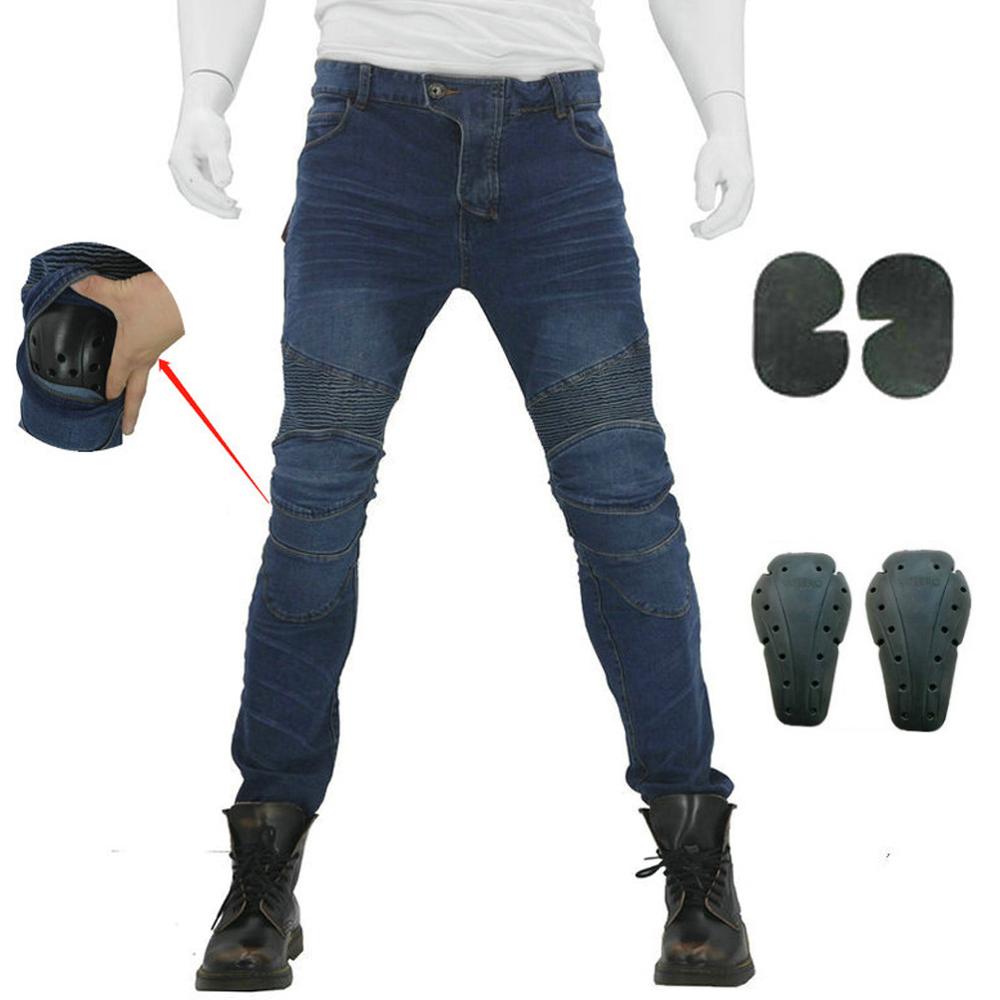 Motorcykel ridebukser denim jeans med 4 x knæ hofte panser puder til mænd kvinder biker beskyttende bukser pantalones blå: Xxxl