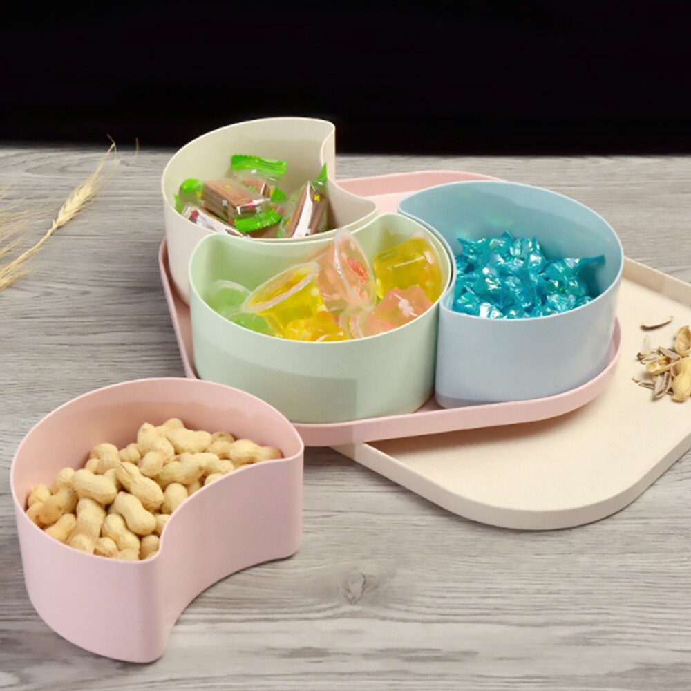 1pc Snacks Nuts Candy Box Candy Tray Platter Box Divided Wheat Straw Storage Case