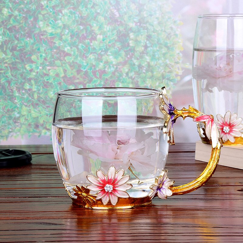 Fruktblomma te kopp emalj kopp hem kaffekopp flicka hjärta kristallglas fruktjuice koppblomma kopp