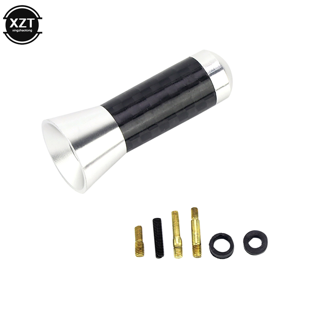 Antenne de toit de voiture 3.5cm, Signal amélioré FM/AM, vis en Fiber de carbone, mât court et trapu en métal, accessoires aériens d'autoradio: Argent