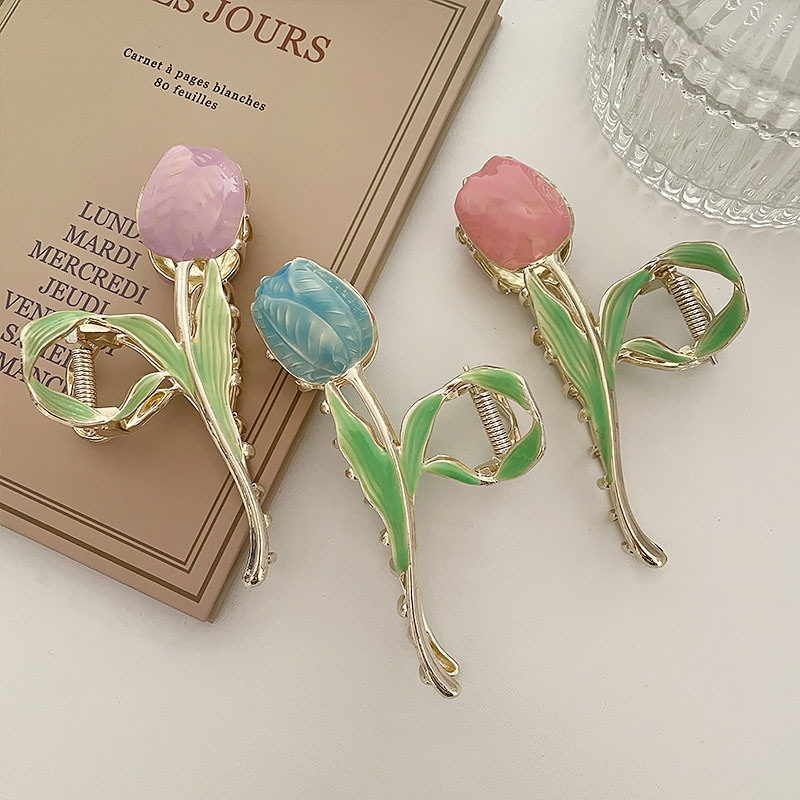 Flower Metal Hair Claw para Mulheres e Meninas, Elegante Multicolor Tulip Hairclip, Ponytail Bun Hairpins, Maquiagem Washing Face, Fashion Gifts