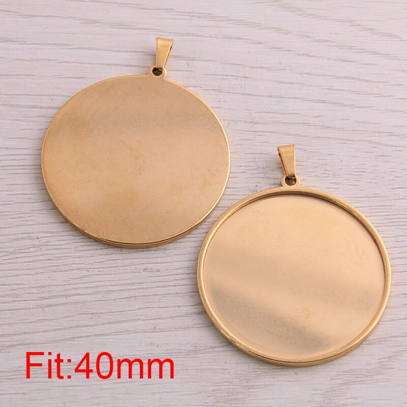 5 Pcs Goud Rvs Ronde 20-40 Mm Cabochon Base Instellingen Diy Blank Hanger Trays Voor Sieraden Maken: 40mm