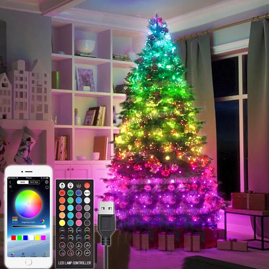 10/20m Smart Fairy String Light Bluetooth App Christmas Garland Light Music Sync App Control RGB Twinkle Fairy Light with Remote
