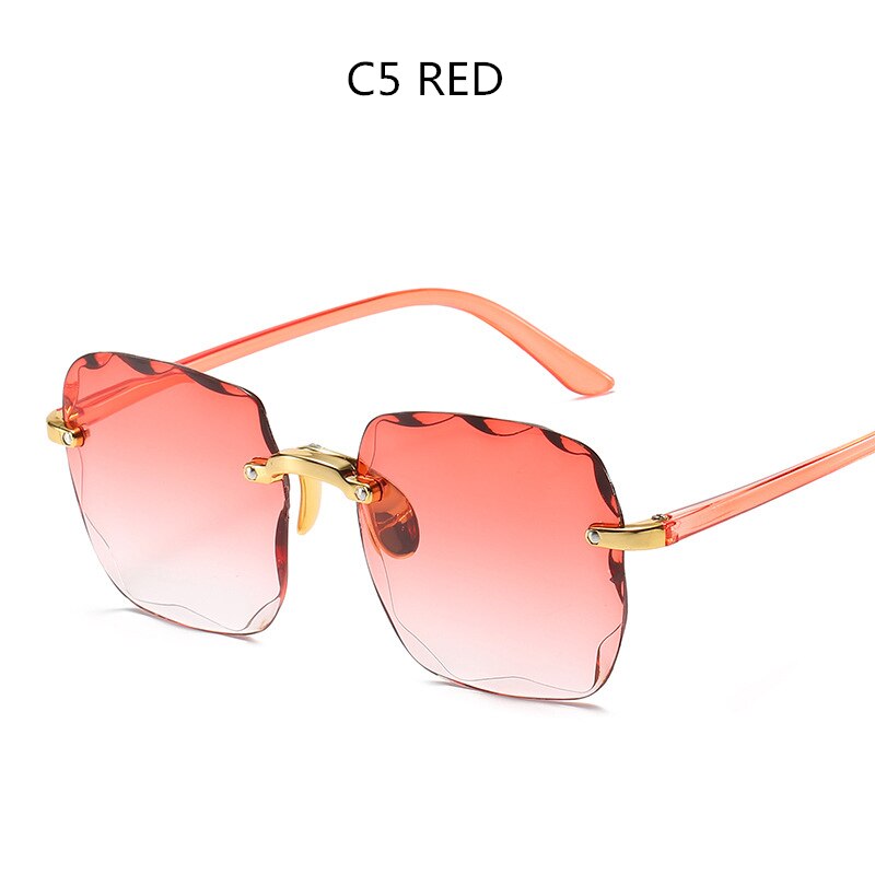Firkantede solbriller kvinder rammeløs gradient solbriller kvinder / mænd mærke retro lyserød udendørs lentes de sol mujer: Rød