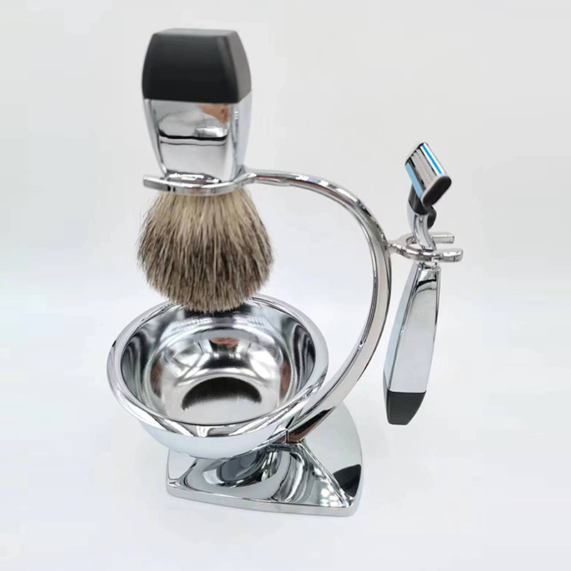 Juego de brochas de afeitar Premium para hombre, maquinilla de afeitar y cepillo de pelo, soporte para jabonera y cuchilla Manual de 3 capas: Default Title