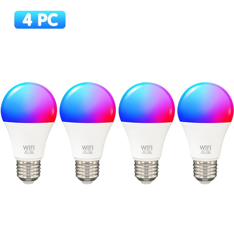 15w tuya smart pære wifi  e27 rgb+hvidt led lys lampe dæmpbare magiske pærer smartlife app stemmestyring via google home alexa: 4 stykker