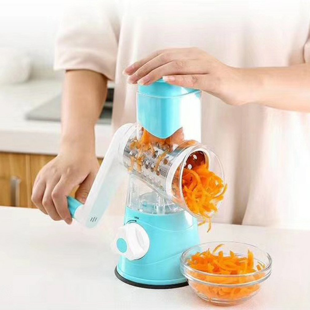 Potato and Carrot Grater Vegetable Cutter Mandolin Round Cutter Stainless Steel Multifunction Chopper Blades Kitchen Tool: Blue