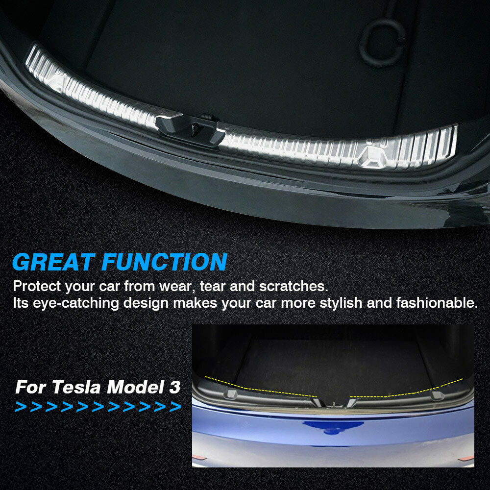 2pcs Steel Trunk Silver Bumper Protector Plate Stainless Steel Cover Sill Rear For Tesla Model 3 Rustproof