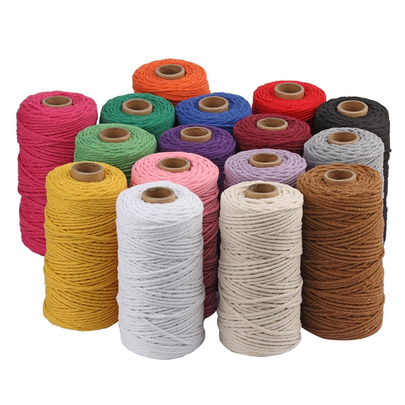 Cordon coloré 100% coton de 3mm, cordelette pour macramé artisanal, accessoire décoratif pour de mariage, 100 mètres/rouleau