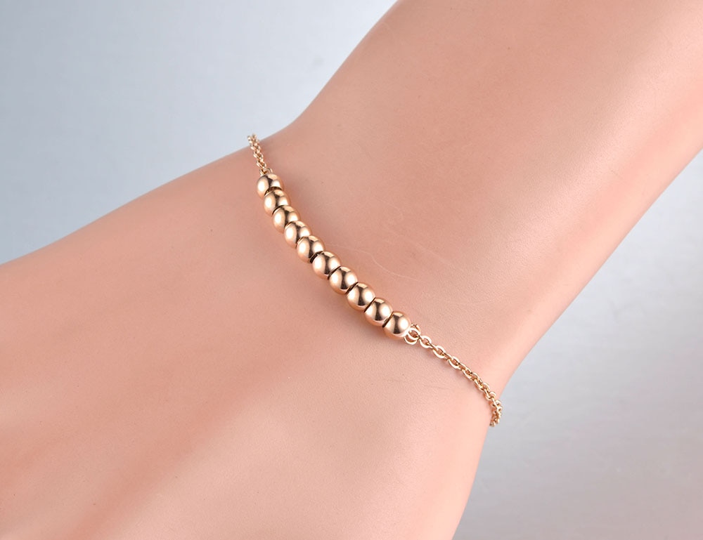 JeeMango Trendy Titanium Stainless Steel Small Beads Charm Bracelet For Women Bohemia Summer Chain Link Bracelet Jewelry JB19075