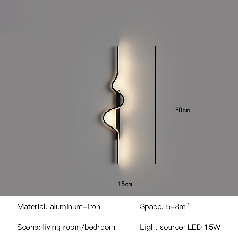 Minimalistisk led-væglampe til sengebord, stue, soveværelse, trappe, korridor, køkken, butik, tv, baggrund, moderne, sort, natbelysning