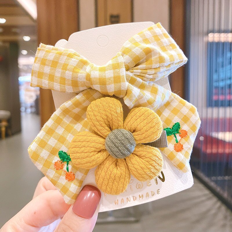 Bebê clipes de cabelo pinos para crianças kawaii pequenas flores da criança do bebê meninas xadrez acessórios para o cabelo conjunto criança barrettes bb clipe arco: 7