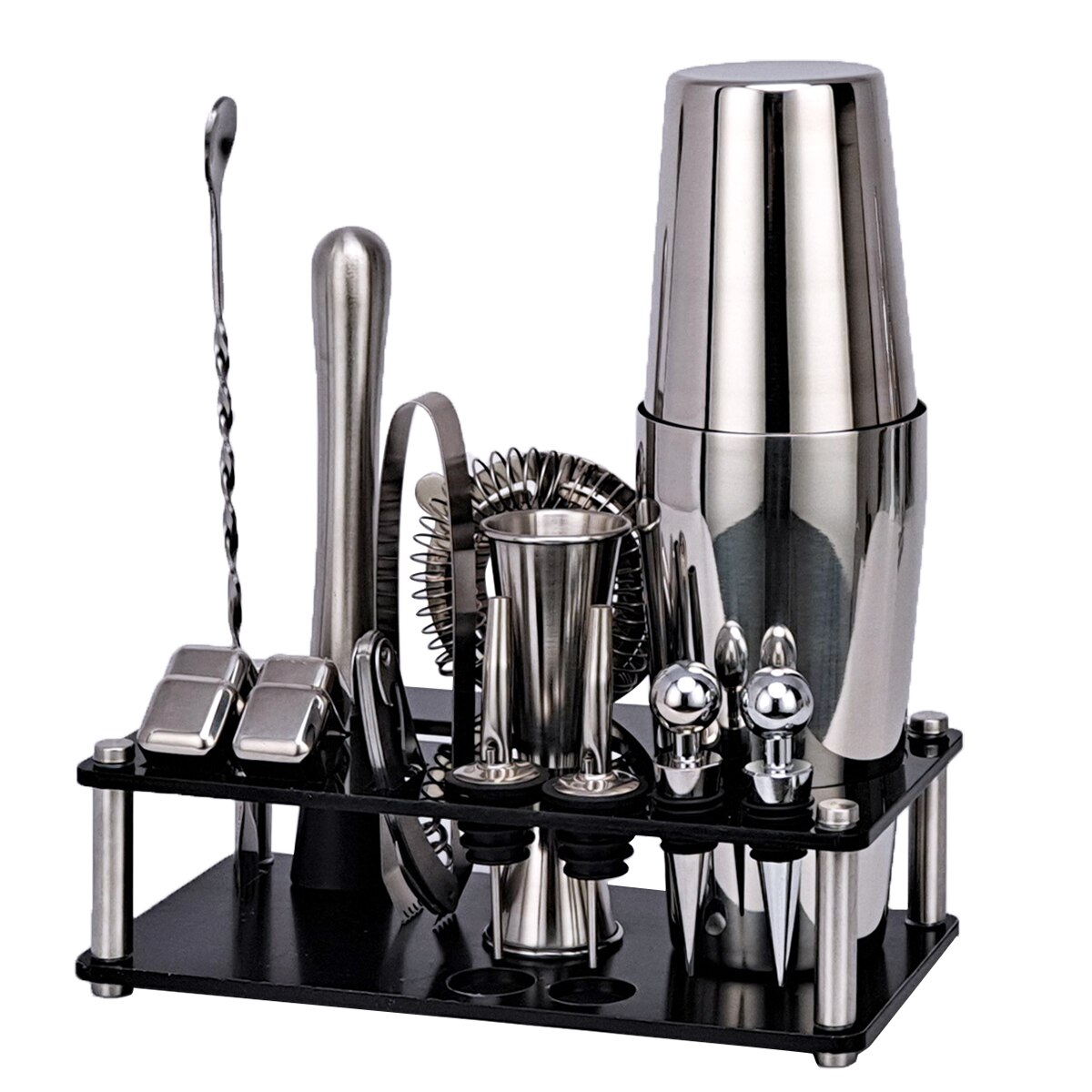 Bartender Kit， 16-Piece Cocktail Shaker Set Whiskey Stone Acrylic Stand， For Mixed Drinks Martini Bar Tools Set Stainless Steel: cg1215-B16-Boston