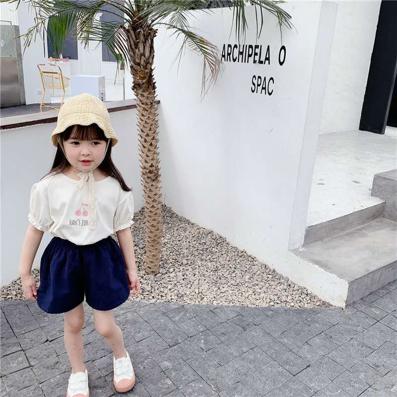 Kinderkleding Zomer Meisjes Koreaanse Zomer Print Cherry Korte Mouwen T-shirt